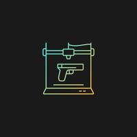 Icono de vector de gradiente de impresión de armas de fuego 3d para tema oscuro. Fabricación de pistola imprimible en 3D. fabricación de armas con licencia. símbolo de color de línea delgada. pictograma de estilo moderno. dibujo de contorno aislado vectorial