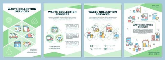 Waste collection services brochure template. Garbage management. Flyer, booklet, leaflet print, cover design with linear icons. Vector layouts for presentation, annual reports, advertisement pages