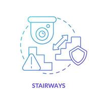 Stairways blue gradient concept icon. Smart house security abstract idea thin line illustration. Place camera above staircase to basement. Home protection. Vector isolated outline color drawing.