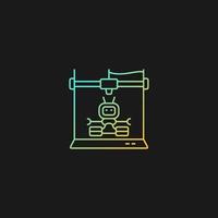 3d robots printing gradient vector icon for dark theme. Robotic additive manufacturing. Innovative robot building. Thin line color symbol. Modern style pictogram. Vector isolated outline drawing