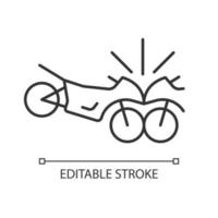 Motorcycles accident linear icon. Head-on collision of two motorcyclists. Speeding-related crash. Thin line customizable illustration. Contour symbol. Vector isolated outline drawing. Editable stroke