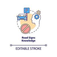 Road signs knowledge concept icon. Driving school result abstract idea thin line illustration. Learning driving theory. Traffic control signs. Vector isolated outline color drawing. Editable stroke