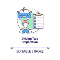 Driving test preparation concept icon. Driving school benefits abstract idea thin line illustration. Road and theory exam. Drivers license. Vector isolated outline color drawing. Editable stroke