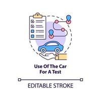 Use of car for test concept icon. Road examination service abstract idea thin line illustration. Driving school. Automobile riding course. Vector isolated outline color drawing. Editable stroke