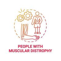 People with muscular distrophy red gradient concept icon. Pulmonary rehab abstract idea thin line illustration. Muscle weakness, loss. Genetic disorder. Vector isolated outline color drawing