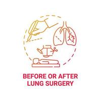 Before and after lung surgery red gradient concept icon. Pulmonary operation abstract idea thin line illustration. Preparation and recovery. Lungs therapy. Vector isolated outline color drawing