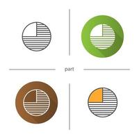 Circle diagram with missing part icon. Flat design, linear and color styles. Portion abstract metaphor. Isolated vector illustrations