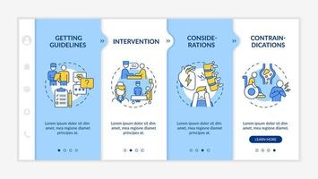 Pulmonary rehab process onboarding vector template. Responsive mobile website with icons. Web page walkthrough 4 step screens. Doctors indications color concept with linear illustrations