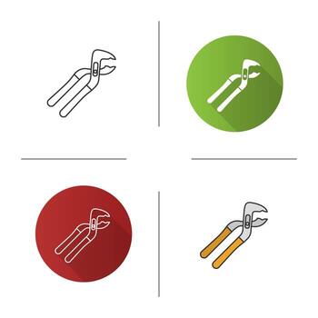 icono de alicates de lengüeta y ranura. diseño plano, estilos lineales y de color. alicates para cortar sierras. capacidad de la mandíbula. ilustraciones vectoriales aisladas vector