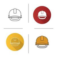 Industrial safety helmet icon. Flat design, linear and color styles. Hard hat. Isolated vector illustrations