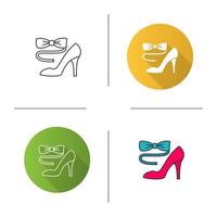 Bow tie and high heel shoe icon. Flat design, linear and color styles. Party dress code. Isolated vector illustrations