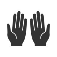 Muslim praying hands glyph icon. Asking to Allah. Silhouette symbol. Negative space. Vector isolated illustration