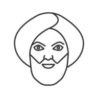 Muslim man linear icon. Man in turkish turban. Thin line illustration. Sheikh. Contour symbol. Vector isolated outline drawing