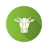 icono de glifo de larga sombra de diseño plano de cabeza de vaca. ganadería. agricultura. ilustración de silueta de vector