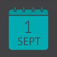 September 1st date glyph color icon. Back to school. Silhouette symbol on black background. Negative space. Vector illustration