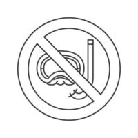 Forbidden sign with aqualung linear icon. Thin line illustration. No diving prohibition. Stop contour symbol. Vector isolated outline drawing