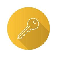 Key flat linear long shadow icon. Vector outline symbol