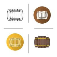 Alcohol wooden barrels icon. Flat design, linear and color styles. Whiskey or rum barrels. Isolated vector illustrations