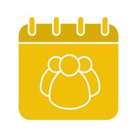 Group calendar glyph color icon. Team work schedule. Calendar page with group of people. Silhouette symbol on white background. Negative space. Vector illustration
