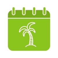 Vacations days glyph color icon. Calendar page with palm tree. Silhouette symbol on white background. Negative space. Vector illustration