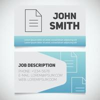 Business card print template with document logo. Secretary. Editor. Writer. Stationery design concept. Vector illustration