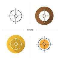 Aiming symbol icon. Flat design, linear and color styles. All direction arrows. Isolated vector illustrations