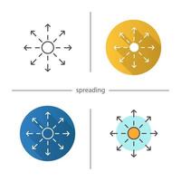 Spreading icon. Flat design, linear and color styles. Distribution abstract metaphor. Isolated vector illustrations