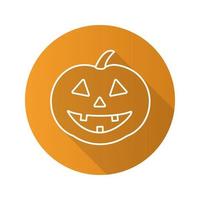 Halloween pumpkin flat linear long shadow icon. Vector outline symbol