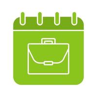 Work schedule glyph color icon. Calendar page with briefcase. Silhouette symbol on white background. Negative space. Vector illustration