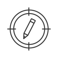 Aim on pencil linear icon. Thin line illustration. Copywriters, rewriters searching. Contour symbol. Vector isolated outline drawing