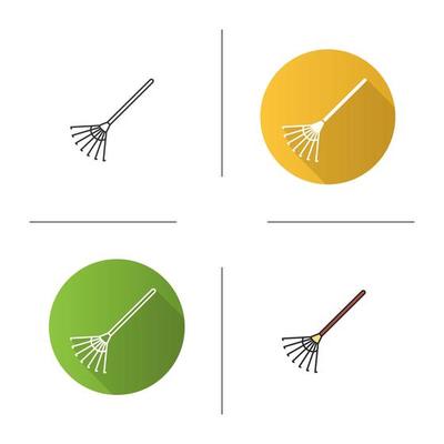 Rake icon. Flat design, linear and color styles. Isolated vector illustrations