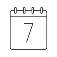 Seventh day of month linear icon. Thin line illustration. Wall calendar with 7 sign. Date contour symbol. Vector isolated outline drawing