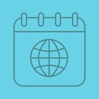 International calendar linear icon. Calendar page with worldwide globe model. Thin line outline symbols on color background. Vector illustration