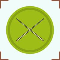 Crossed billiard cues color icon. Isolated vector illustration