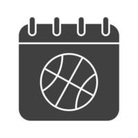 icono de glifo de fecha de campeonato de baloncesto. símbolo de silueta. página de calendario con pelota de baloncesto. espacio negativo. vector ilustración aislada