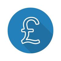 Pound flat linear long shadow icon. Great Britain national currency. Vector outline symbol