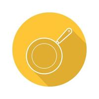 Frying pan flat linear long shadow icon. Skillet. Vector outline symbol