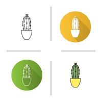 Cactus in flowerpot icon. Flat design, linear and color styles. Succulent. Isolated vector illustrations