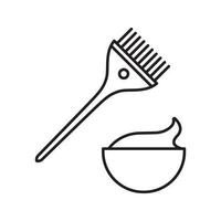 Hair dyeing kit linear icon. Thin line illustration. Brush with cream in bowl. Contour symbol. Vector isolated outline drawing