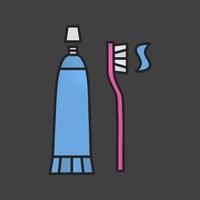 Toothbrush and toothpaste color icon. Dentifrice. Personal hygienic care products. Toiletries. Isolated vector illustration