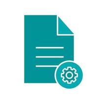 Document settings glyph color icon. Document with cogwheel. Silhouette symbol on white background. Negative space. Vector illustration