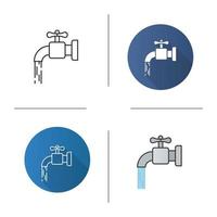 Water resources icon. Flat design, linear and color styles. Faucet with flowing water. Isolated vector illustrations