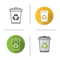 Recycle bin icon. Flat design, linear and color styles. Wastebasket. Isolated vector illustrations