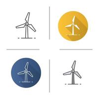 Windmill icon. Flat design, linear and color styles. Wind eco energy. Isolated vector illustrations