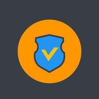 shield with checkmark, security icon, flat style vector