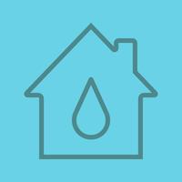 Water supply linear icon. House with water drop inside. Thick line outline symbols on color background. Vector illustration