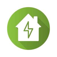 Home electrification flat design long shadow glyph icon. Electric utilities. House with lightning bolt inside. Vector silhouette illustration
