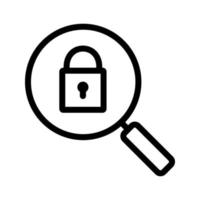 Password search linear icon. Thick line illustration. Magnifying glass with closed lock. Security contour symbol. Vector isolated outline drawing