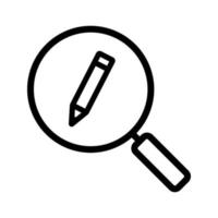 Magnifying glass with pencil linear icon. Thick line illustration. Search contour symbol. Vector isolated outline drawing