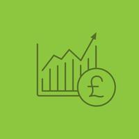 Market growth chart linear icon. Statistics diagram with pound sign. Thin line outline symbols on color background. Vector illustration